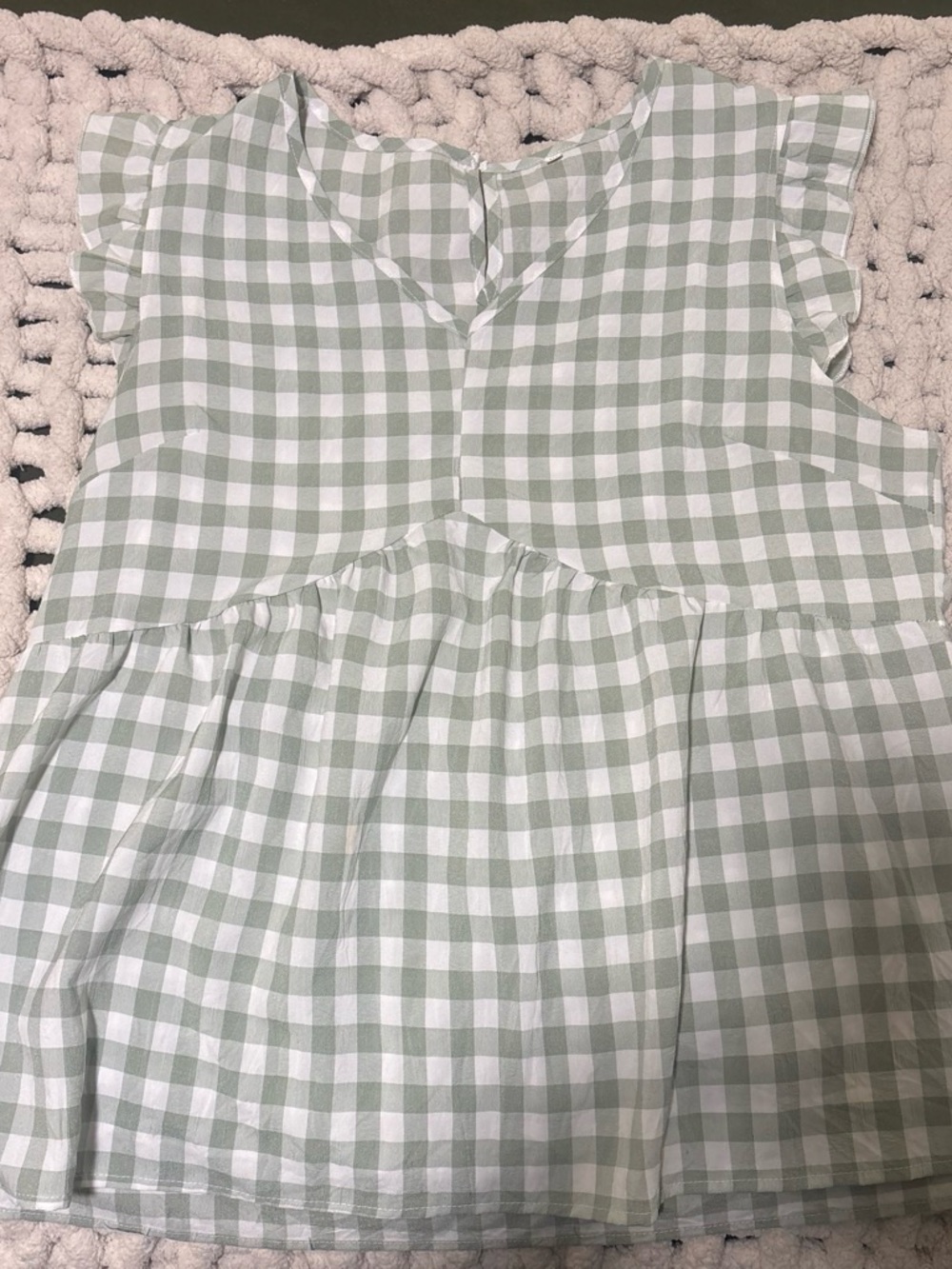 Women's Sage Green & White Gingham Peplum Blouse